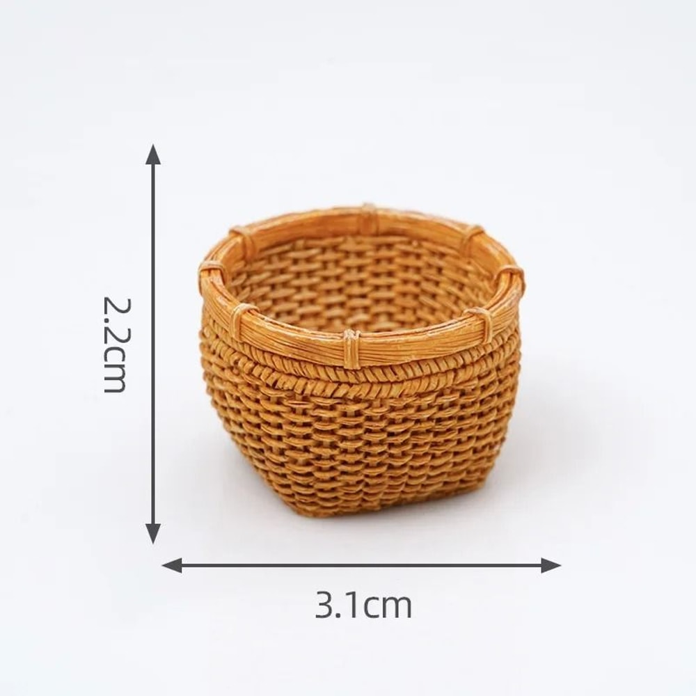 Artisan Mini Rattan Basket Simulated Woven Display Model Executive Studio Dollhouse Sanctuary De 10