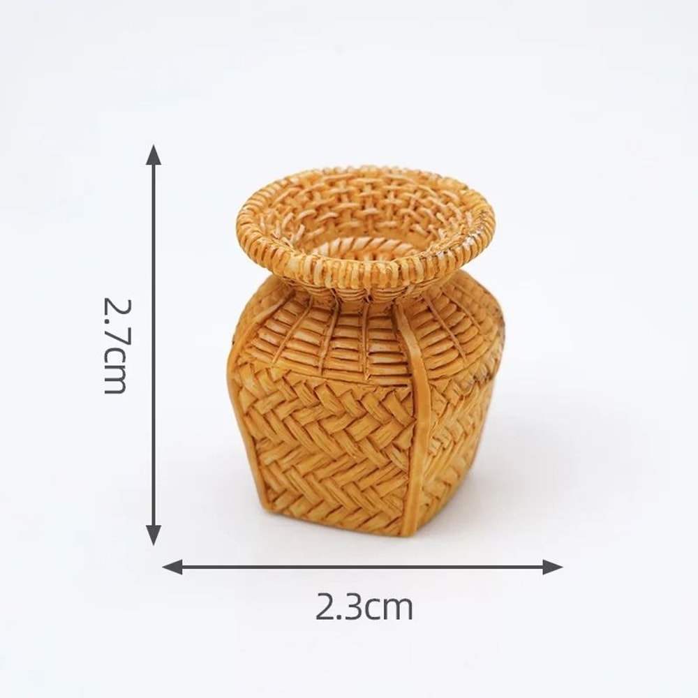 Artisan Mini Rattan Basket Simulated Woven Display Model Executive Studio Dollhouse Sanctuary De 14
