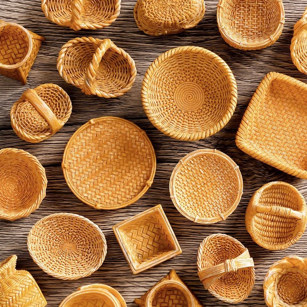 Artisan Mini Rattan Basket Simulated Woven Display Model Executive Studio Dollhouse Sanctuary De 4