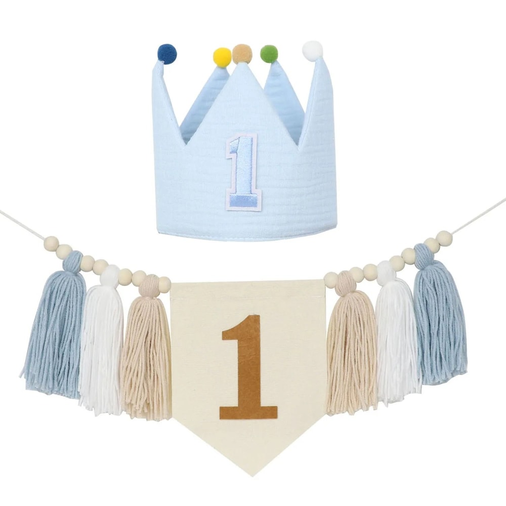 Boho 1st Birthday Botanical Banner Set Linen Tassel Garland Crown Executive Nursery Studio Deco 22