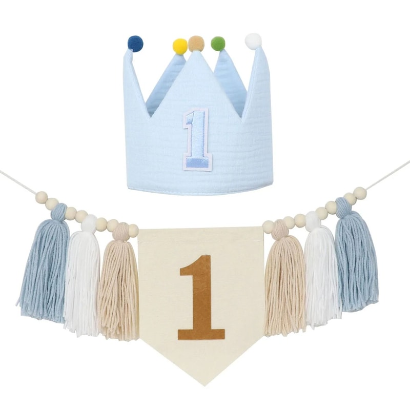 Boho 1st Birthday Botanical Banner Set Linen Tassel Garland Crown Executive Nursery Studio Deco 22