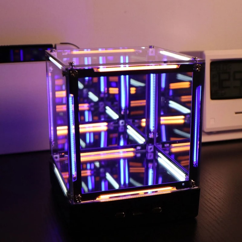 4D Hypercube LED Display Infinity Mirror Tech Lamp Executive Gaming Studio Sanctuary Decor 0