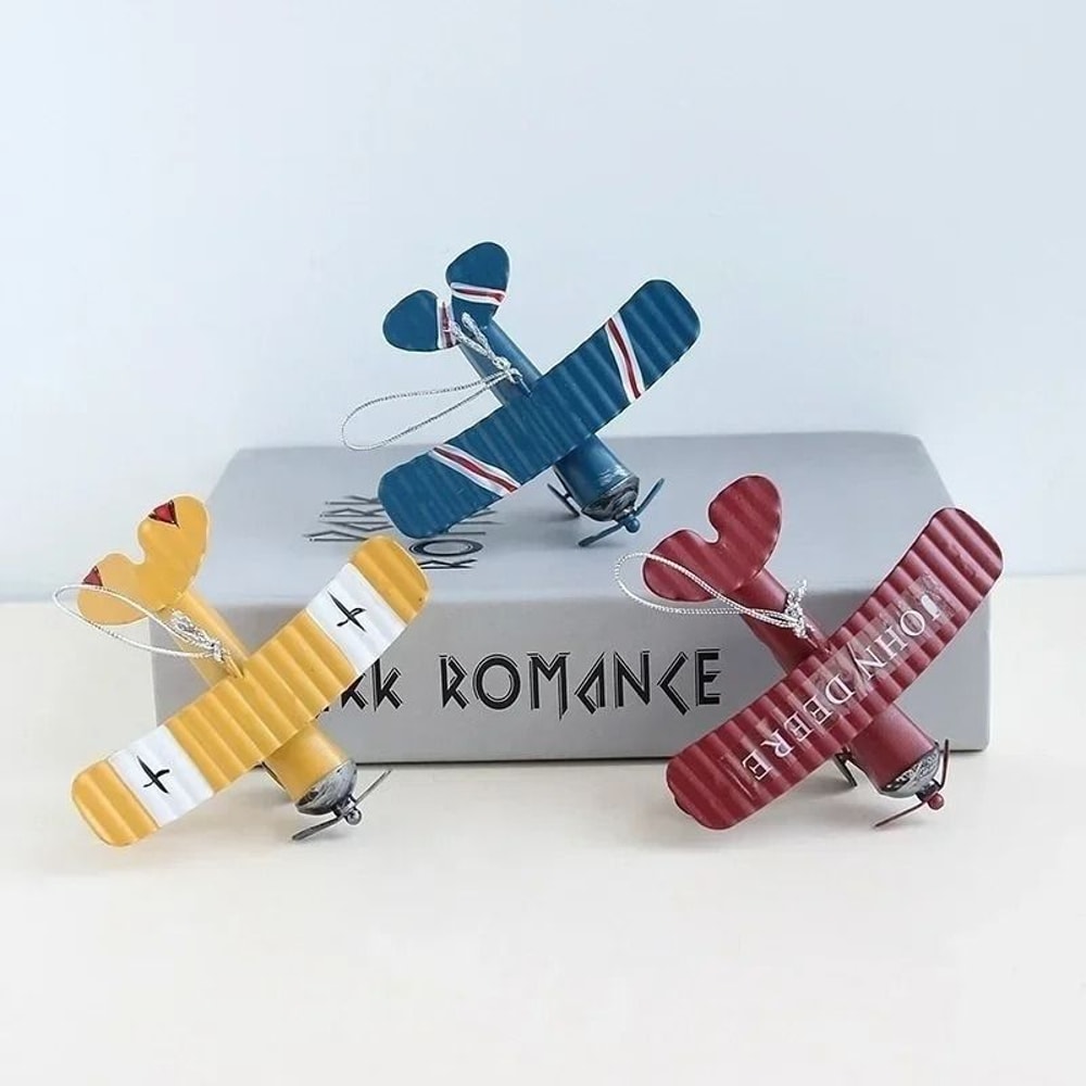 Vintage Wrought Iron Biplane Retro Tin Aircraft Model Executive Desktop Studio Sanctuary Decor 1