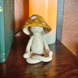 botanical zen mushroom | meditation yoga resin figurine | executive studio & living room sanctuary decor