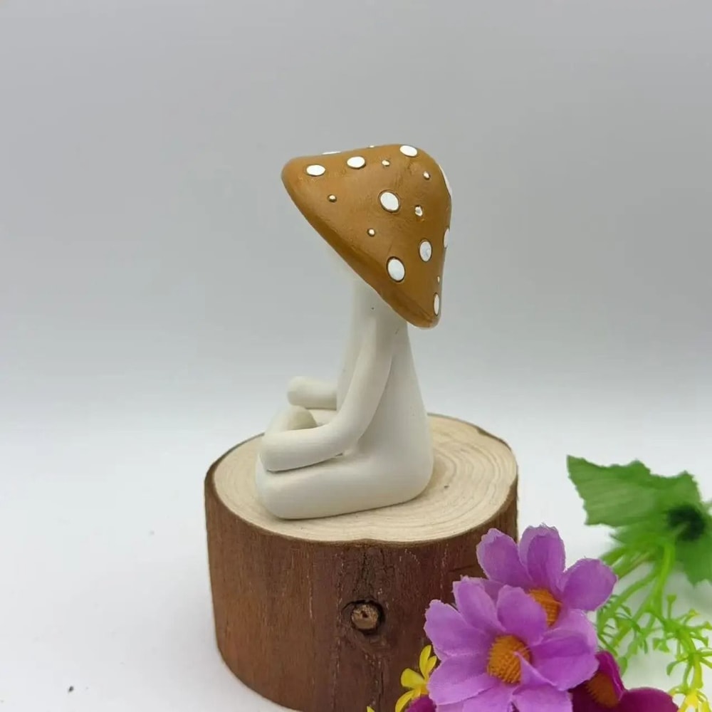 Botanical Zen Mushroom Meditation Yoga Resin Figurine Executive Studio Living Room Sanctuary Dec 5