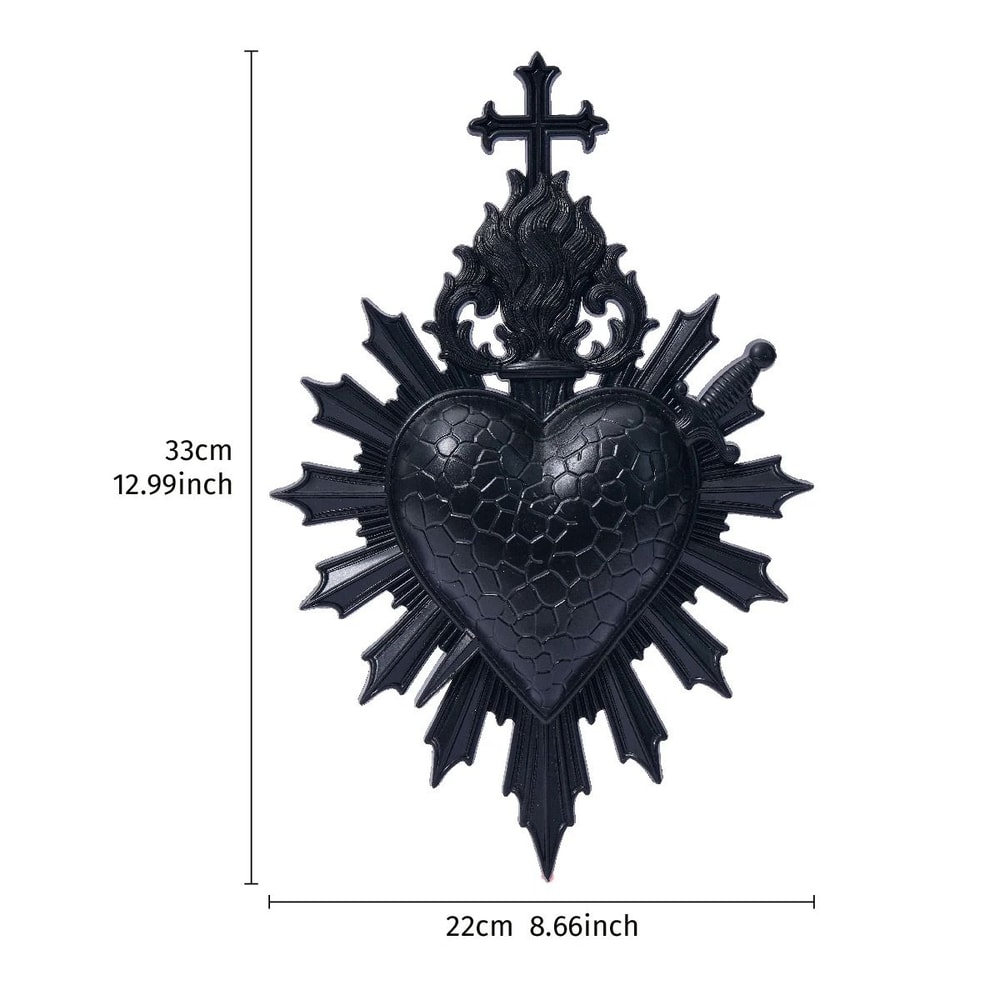 Sacred Heart BasRelief Flaming Heart Dagger Wall Sculpture Executive Studio Gothic Sanctuary De 6