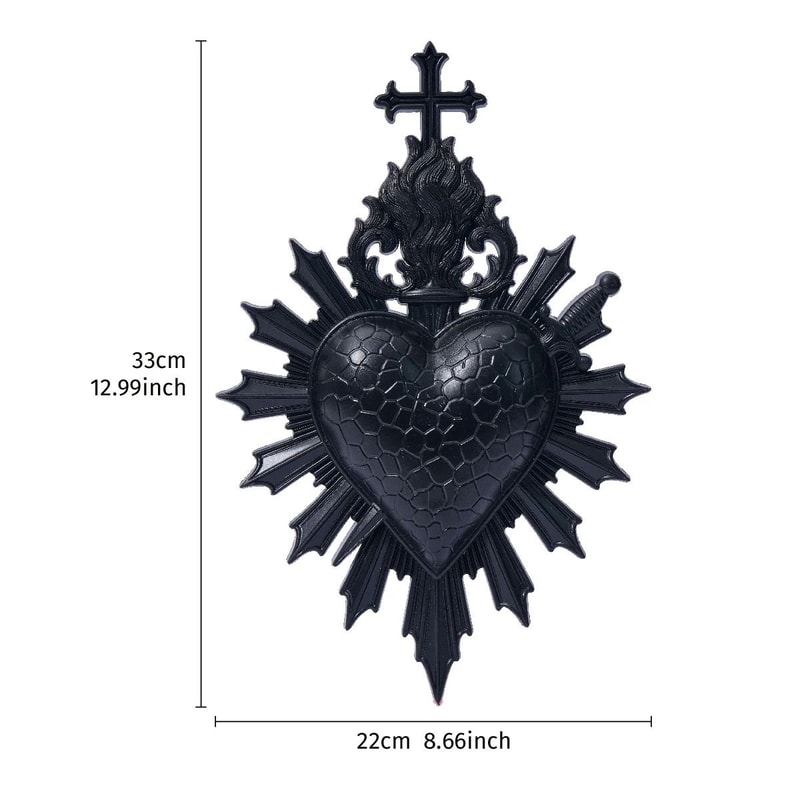 Sacred Heart BasRelief Flaming Heart Dagger Wall Sculpture Executive Studio Gothic Sanctuary De 6
