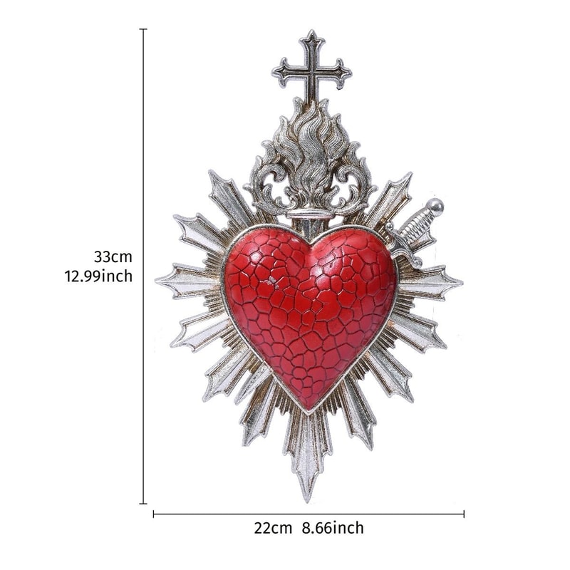 Sacred Heart BasRelief Flaming Heart Dagger Wall Sculpture Executive Studio Gothic Sanctuary De 8