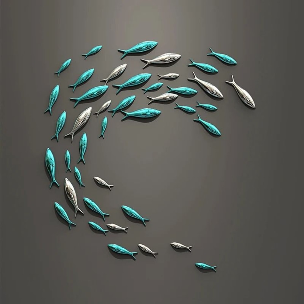 Electroplated School Of Fish 3D Kinetic Aquatic Wall Relief Executive Suite Coastal Sanctuary De 0