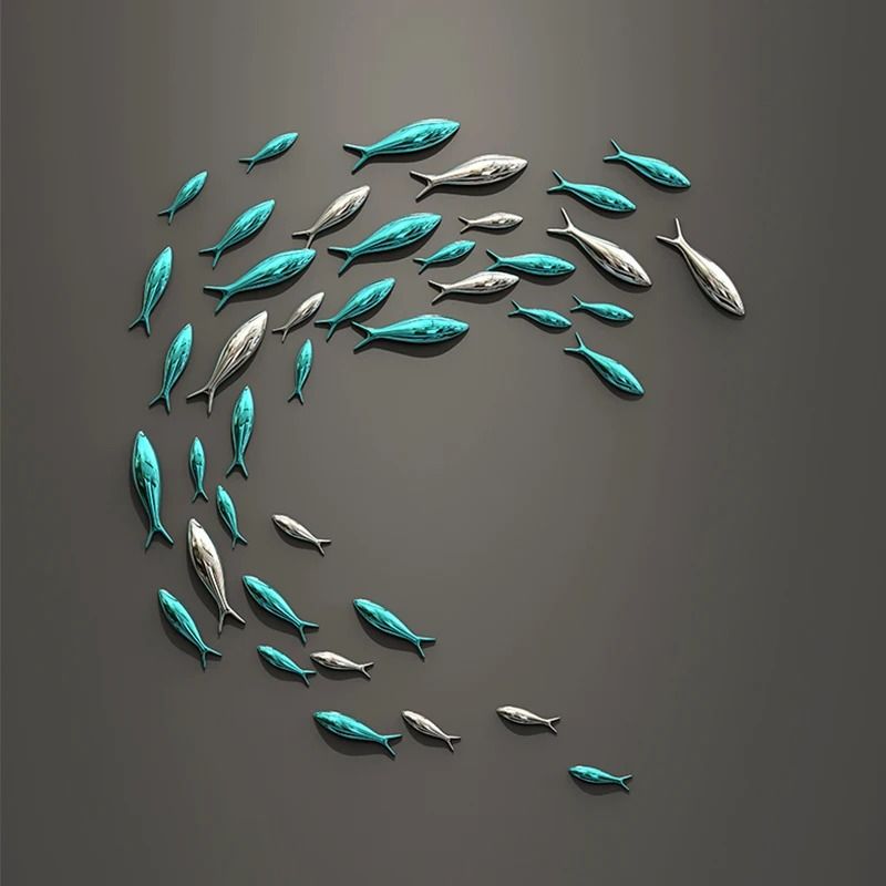 Electroplated School Of Fish 3D Kinetic Aquatic Wall Relief Executive Suite Coastal Sanctuary De 0