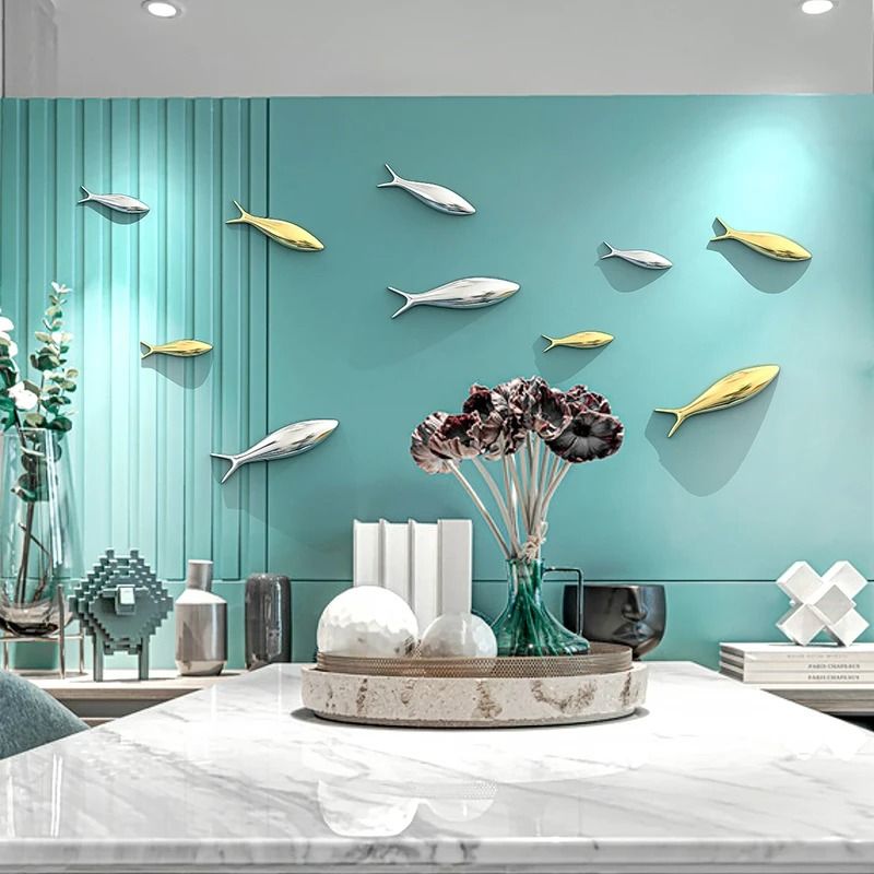 Electroplated School Of Fish 3D Kinetic Aquatic Wall Relief Executive Suite Coastal Sanctuary De 3