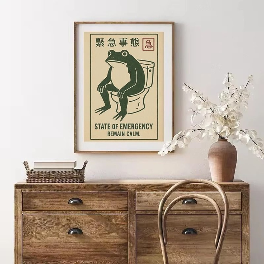 Retro Japanese Frog Sanctuary Funny Bathtub Woodblock Art Executive Washroom Ukiyoe Kitchen Deco 2