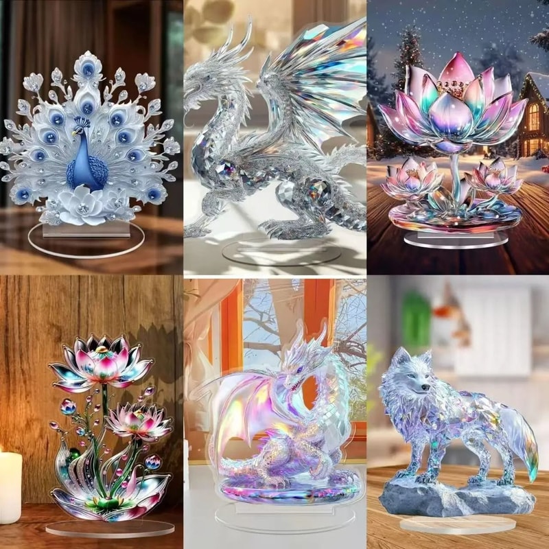 Crystalline Wyvern Motif 2D Acrylic Dragon Figurine Executive Studio Mythic Sanctuary Decor 0