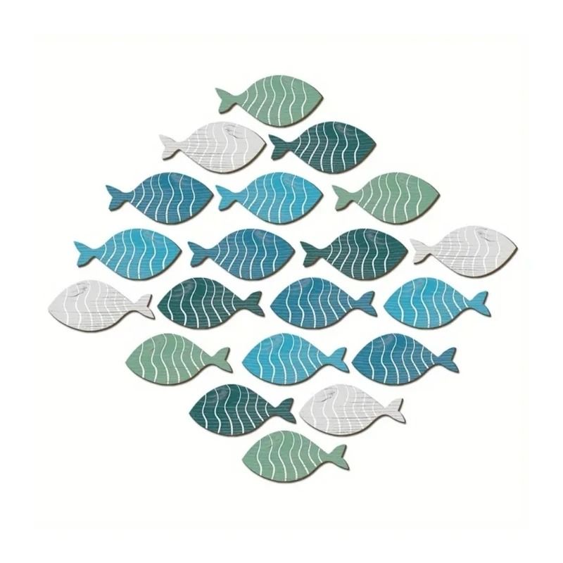 Coastal School Of Fish 20Piece Wooden Maritime Ornament Set Executive Studio Beach Sanctuary Dec 0