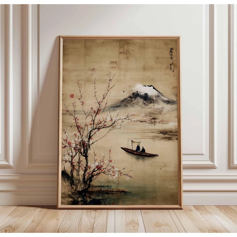 Crimson Solar Crane Vintage Ukiyoe Archival Print Executive Studio Traditional Zen Sanctuary Dec 9