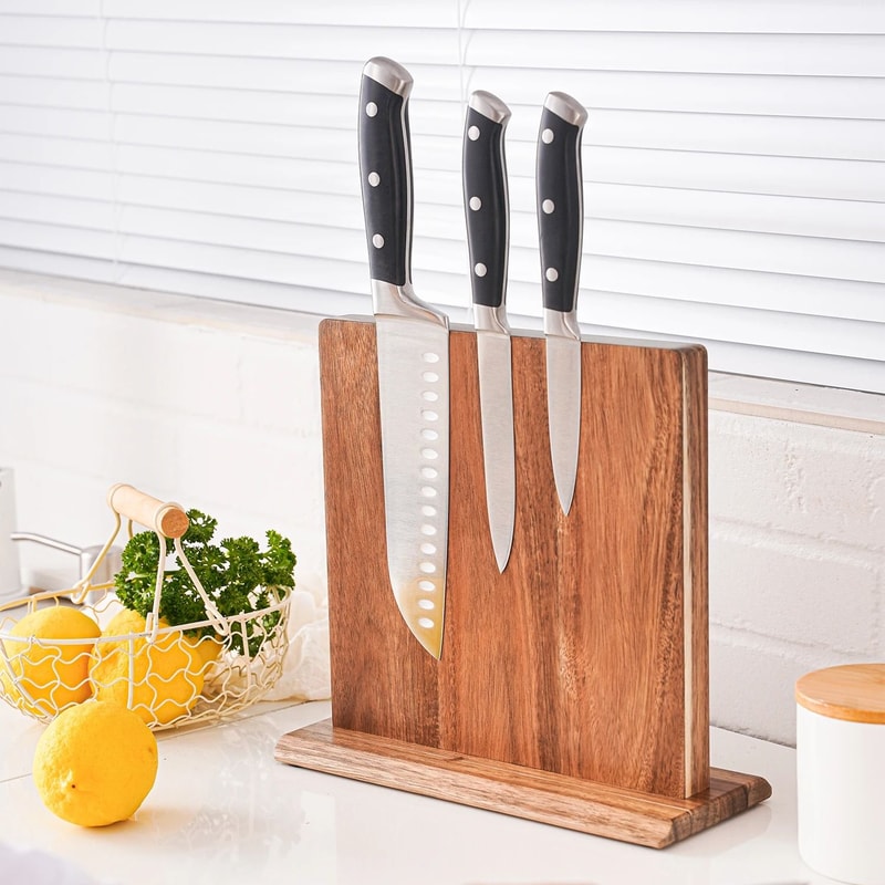 Acacia Monolith Magnetic Hardwood Knife Block Executive Studio Culinary Sanctuary Decor 0