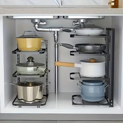 nexus modular pot rack | multi-layer adjustable stainless steel pot & pan storage organizer