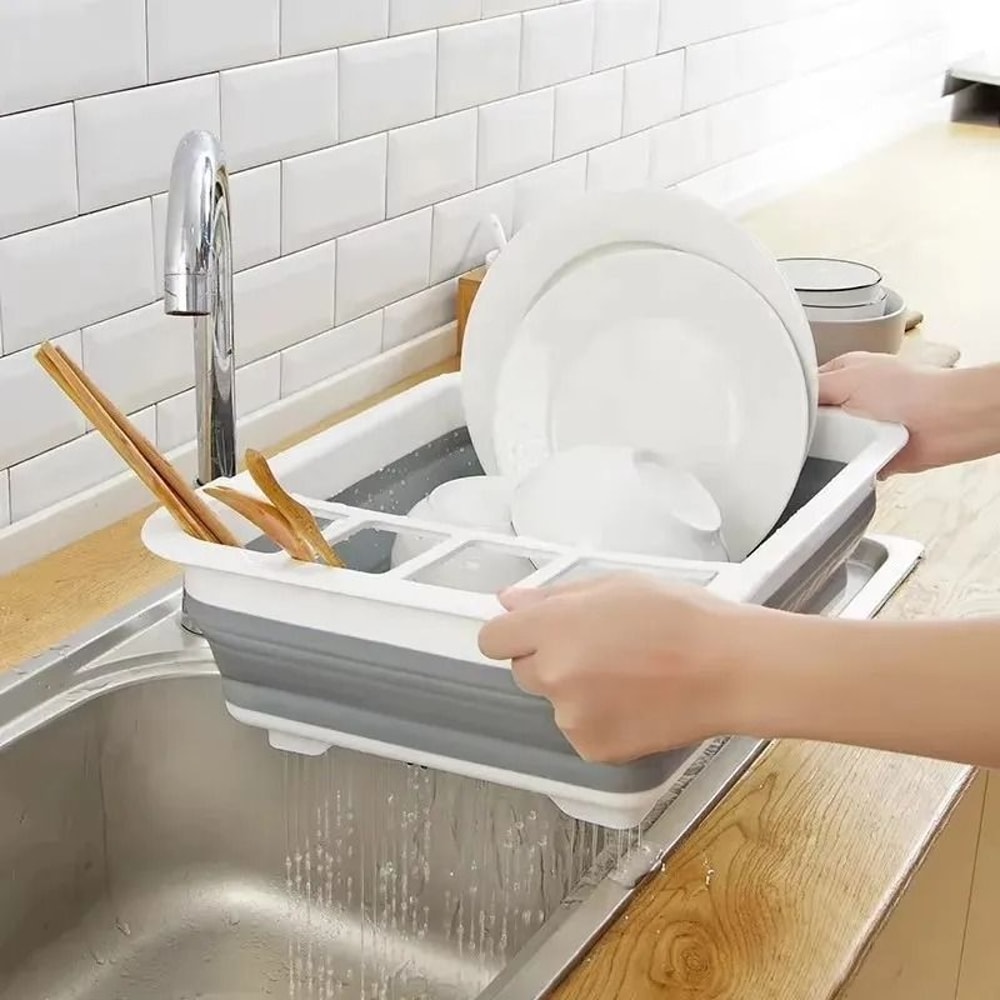 Zen Foldable Drain Basin Collapsible Tableware Rack Integrated Drying Tray 1