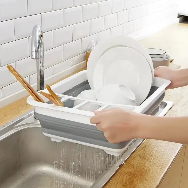 Zen Foldable Drain Basin Collapsible Tableware Rack Integrated Drying Tray 1