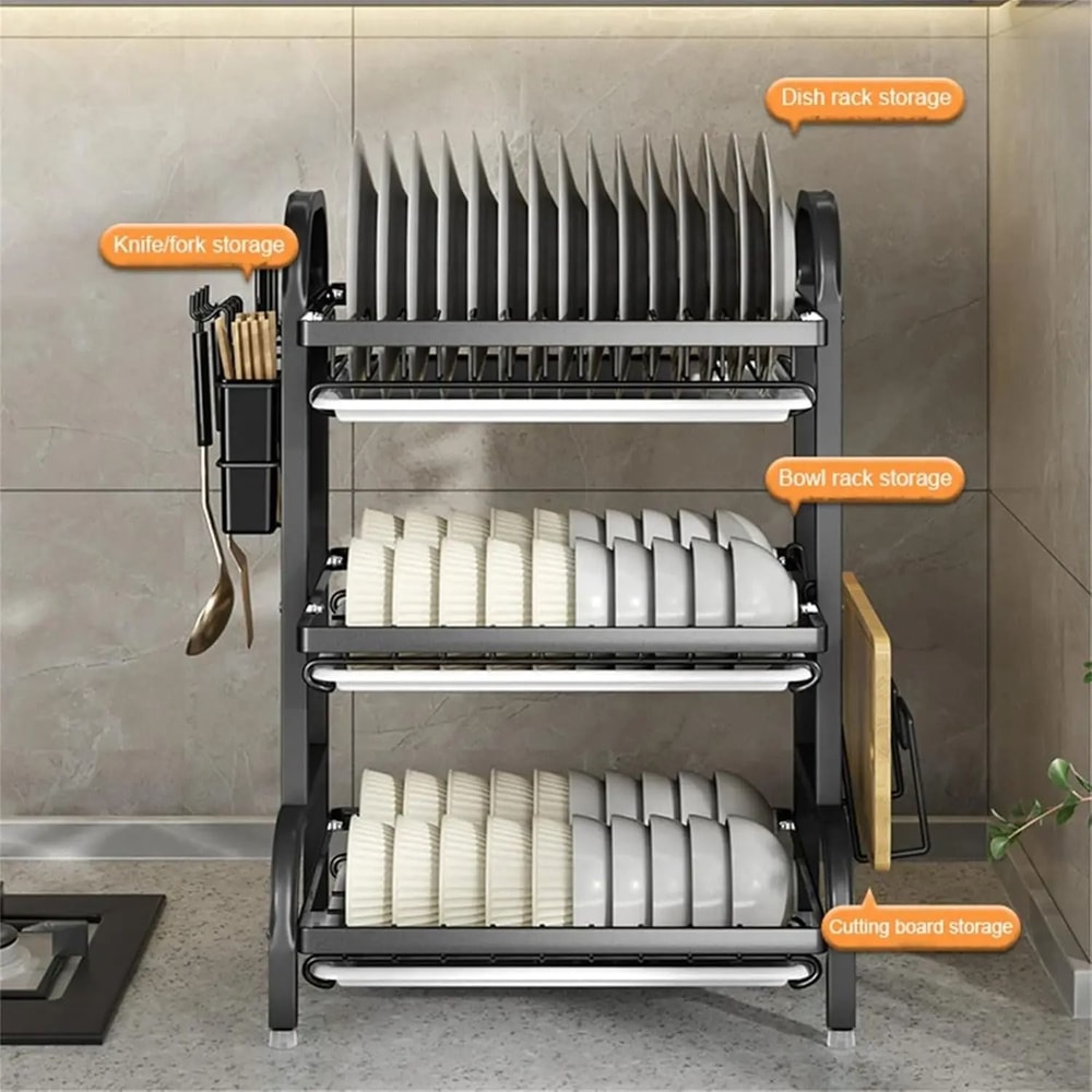 Titan Cascade ThreeTier SpaceSaving Kitchen Countertop Utility Rack Large Capacity Dish Drainer 5