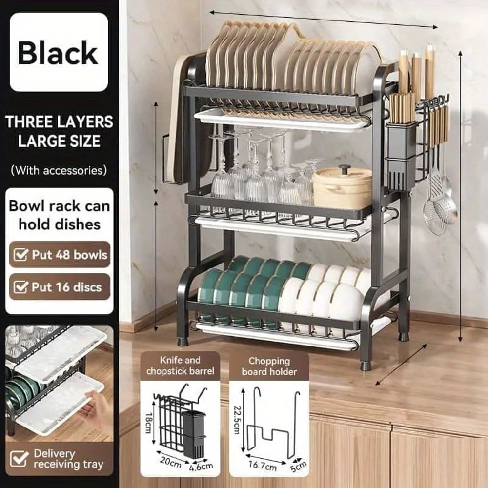 Titan Cascade ThreeTier SpaceSaving Kitchen Countertop Utility Rack Large Capacity Dish Drainer 7