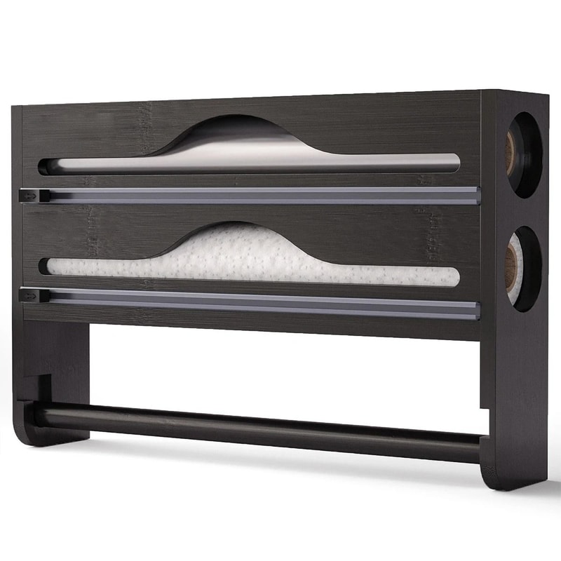 Zen Timber Nexus Bamboo 2Compartment Film Foil Cutter WallMounted Paper Towel Organizer 4