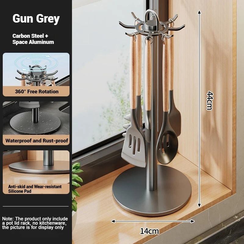 Rotating Kitchen Utensil Stand 8Hook Countertop Storage Hanger Professional Culinary Tool Organiz 7