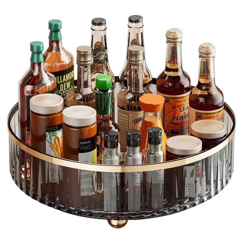Rotating Clear Container Bin Round Countertop Spice Bottle Organizer Executive Pantry Cabinet T 0
