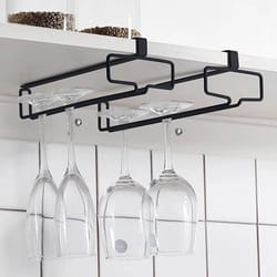 under-cabinet inverted wine glass rack | no-drill iron hanging stemware holder | executive bar glass organizer