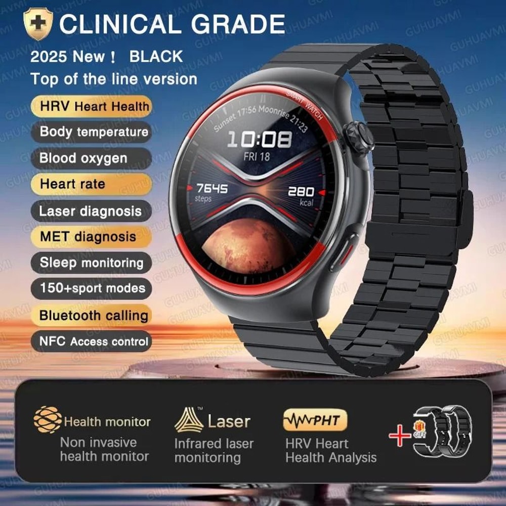 2025 Nursing Health Laser Smartwatch Blood Pressure Pulse Monitor Executive Wellness Bluetooth C 13