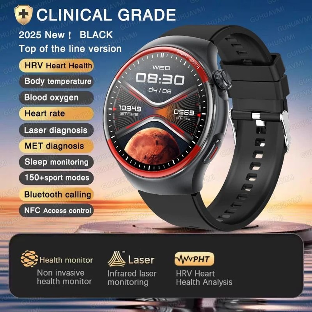 2025 Nursing Health Laser Smartwatch Blood Pressure Pulse Monitor Executive Wellness Bluetooth C 6
