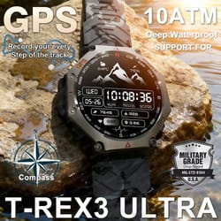 t-rex 3 ultra military grade smartwatch | 10atm waterproof & gps | executive hd call altimeter sports system