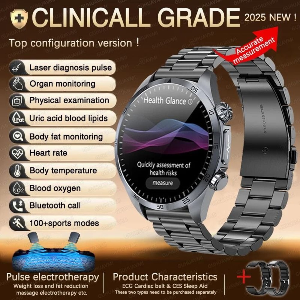 2026 Pulse Elite ECGPPG Smartwatch Metabolic Health Body Fat Tracker Executive Uric Acid Blood 12