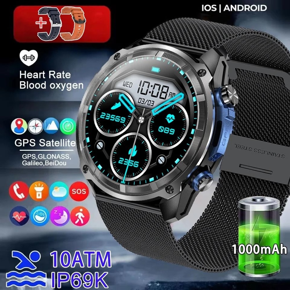 2026 Tactical Offline Map Smartwatch 4GB Route Navigation GPS Executive 10ATM Waterproof Militar 9