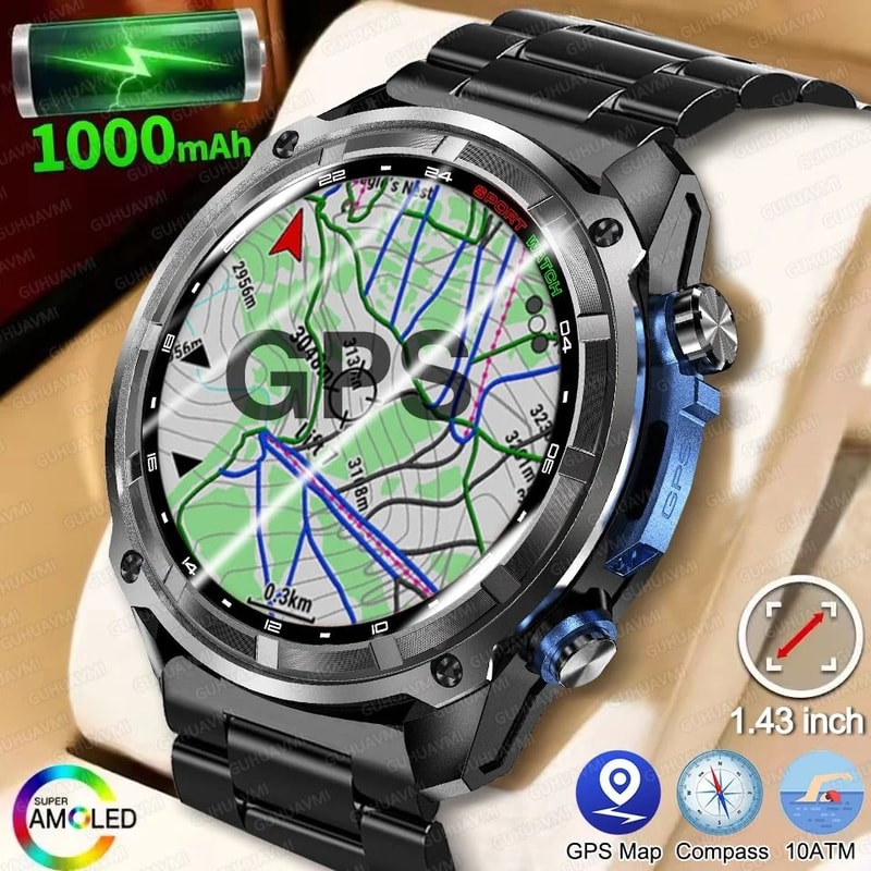 TRex 3 Pro Tactical GPS Smartwatch Offline Maps 4GB Memory 10ATM Military Grade 1000mAh Sports T 0