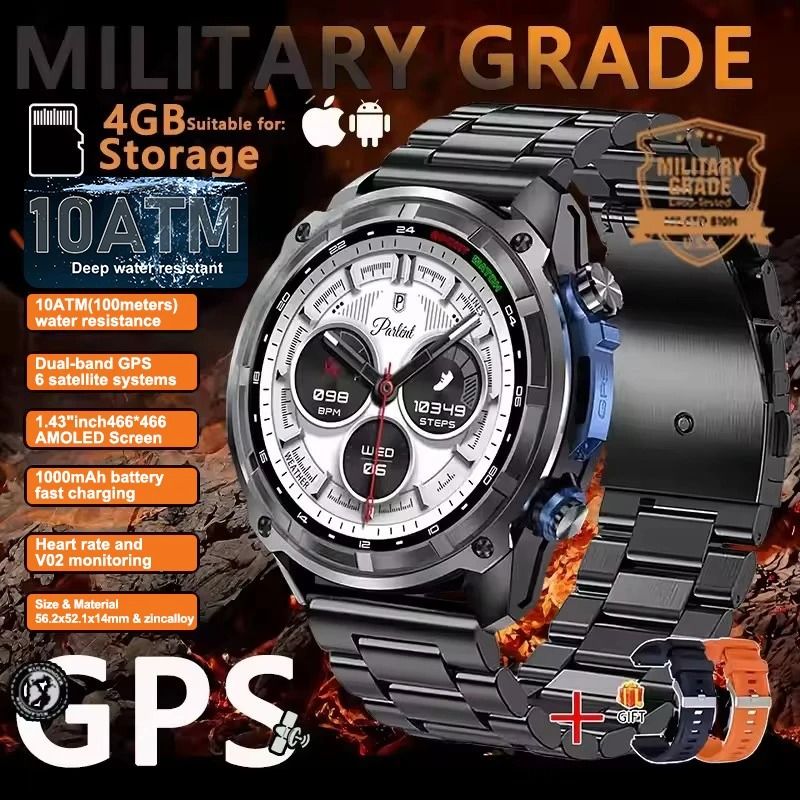 TRex 3 Pro Tactical GPS Smartwatch Offline Maps 4GB Memory 10ATM Military Grade 1000mAh Sports T 10