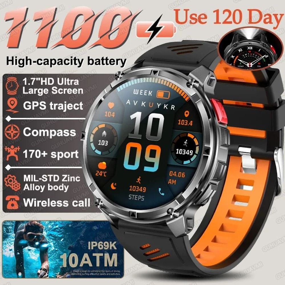 TRex 3 Pro Military Smart Watch 1100mAh Battery GPS Compass Rugged 10ATM Waterproof Sports Track 9