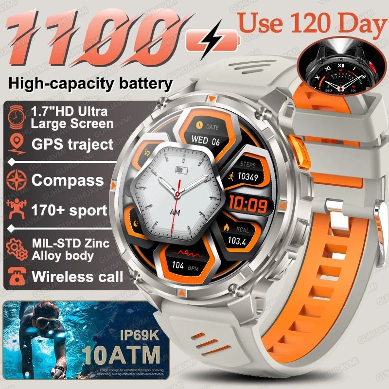 TRex 3 Pro Military Smart Watch 1100mAh Battery GPS Compass Rugged 10ATM Waterproof Sports Track 10