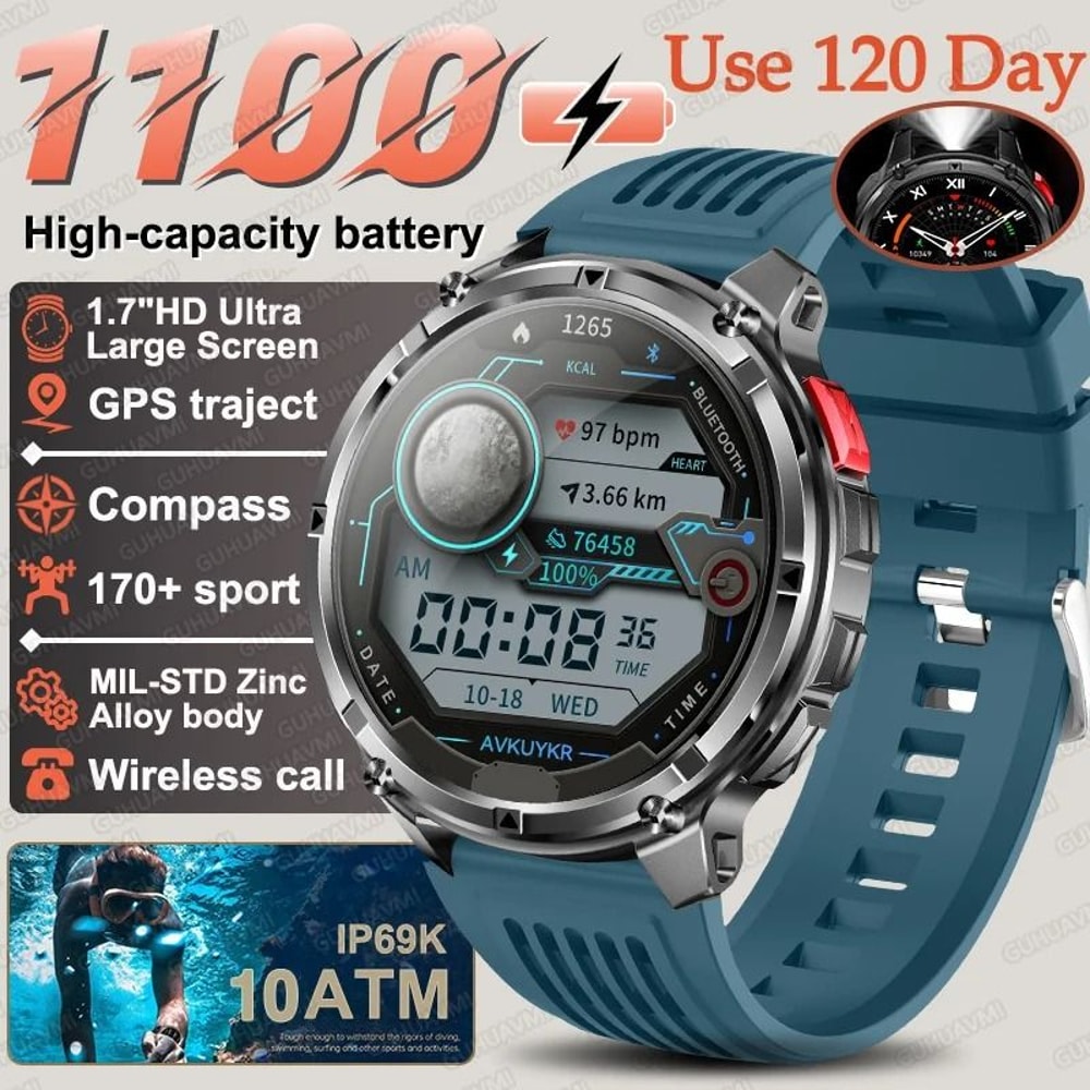 TRex 3 Pro Military Smart Watch 1100mAh Battery GPS Compass Rugged 10ATM Waterproof Sports Track 8