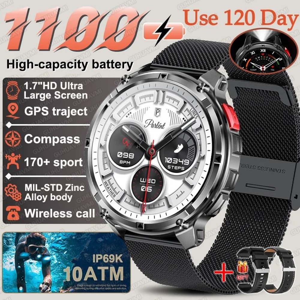 TRex 3 Pro Military Smart Watch 1100mAh Battery GPS Compass Rugged 10ATM Waterproof Sports Track 15