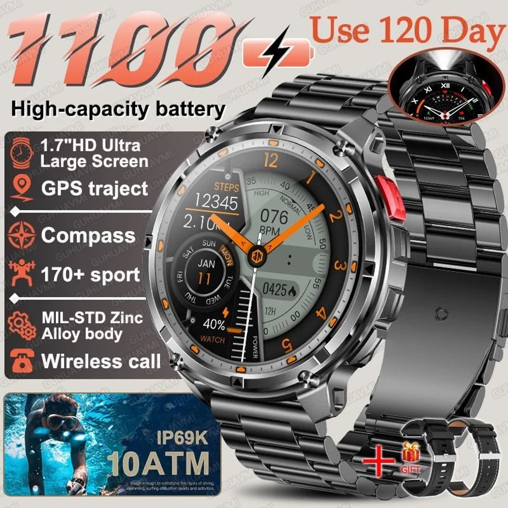 TRex 3 Pro Military Smart Watch 1100mAh Battery GPS Compass Rugged 10ATM Waterproof Sports Track 17