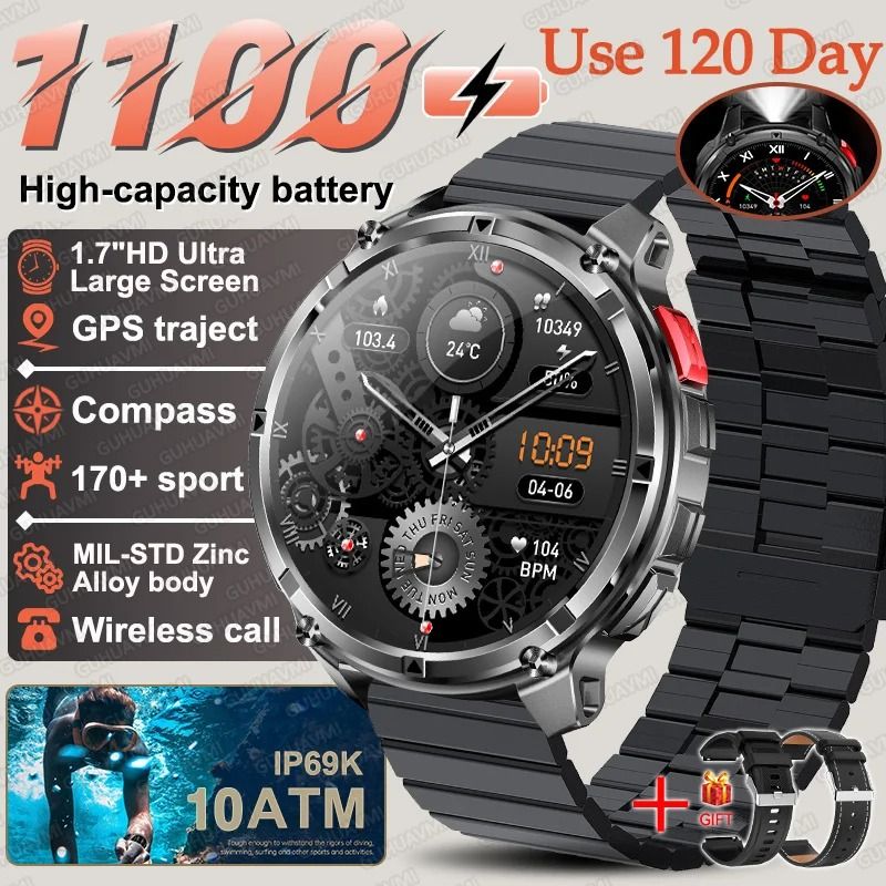 TRex 3 Pro Military Smart Watch 1100mAh Battery GPS Compass Rugged 10ATM Waterproof Sports Track 19