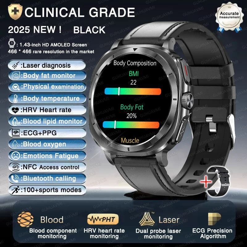 2025 Nursing Health Smart Watch ECG Uric Acid Body Analysis Executive Blood Lipid BP Monitoring 9