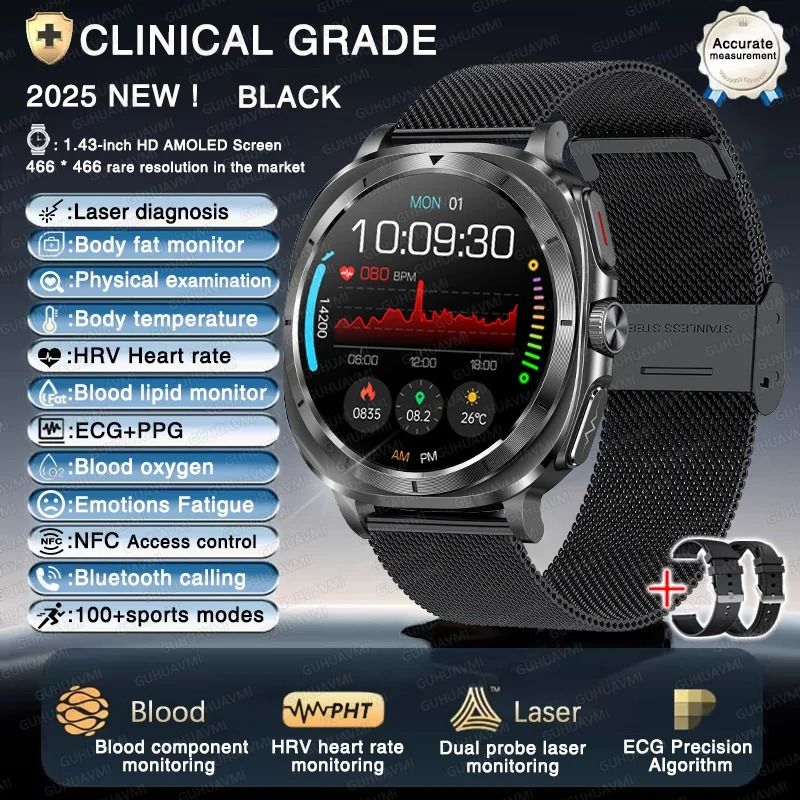 2025 Nursing Health Smart Watch ECG Uric Acid Body Analysis Executive Blood Lipid BP Monitoring 11
