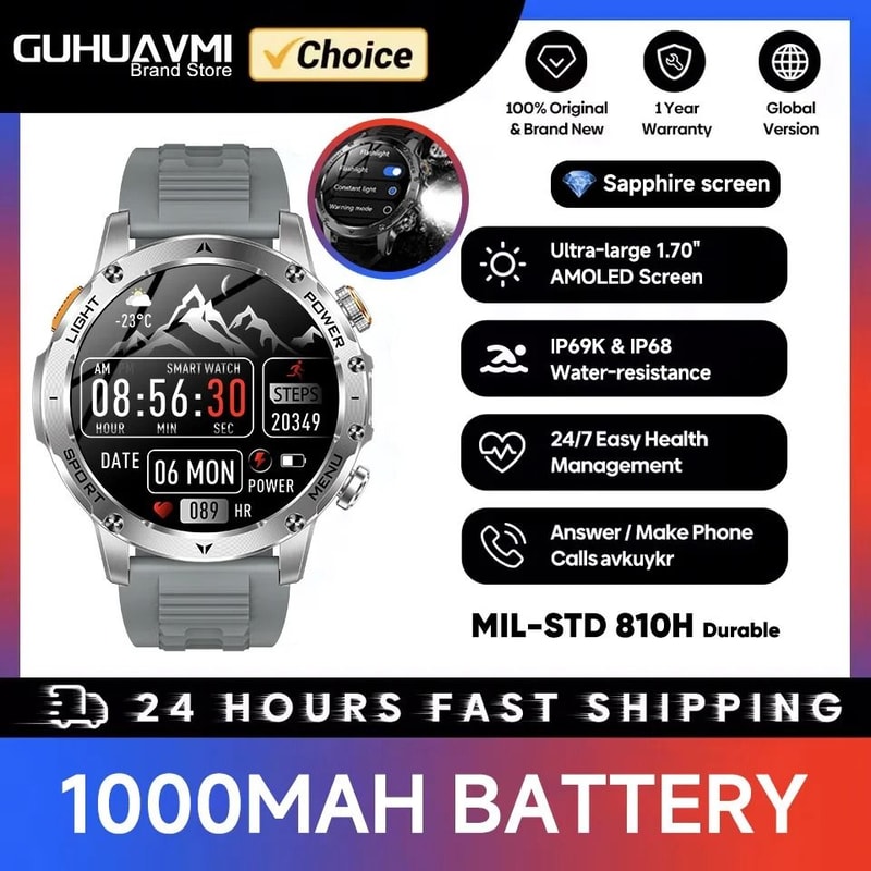 Military Grade 1000mAh Smart Watch AMOLED HD GPS Tracker Executive IP68 Waterproof Sports System 6