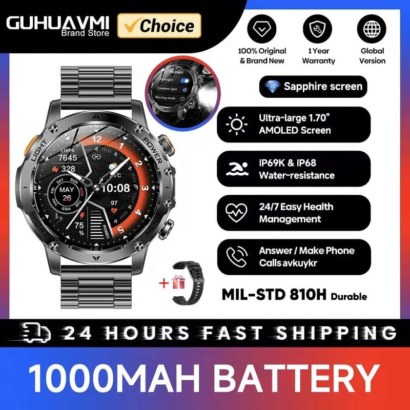 Military Grade 1000mAh Smart Watch AMOLED HD GPS Tracker Executive IP68 Waterproof Sports System 11