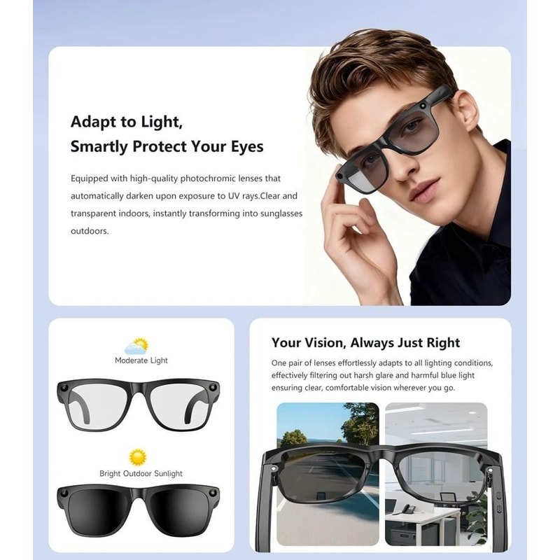 AI 4K Smart Glasses 500W PhotoRecording RealTime Translation Executive ColorChanging Waterproof 3