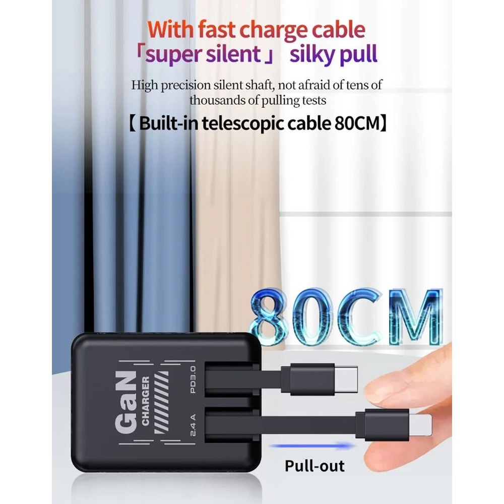 20W GaN Retractable Fast Charger Dual TypeC IOS Interface Executive Compact Portable Charging St 5