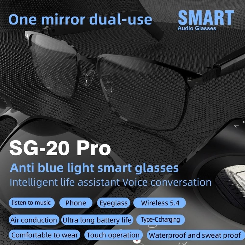 SG20 Pro Smart Audio Glasses 9D Bluetooth 54 Sound Executive AntiBlue Light Metal Frame Vision Su 5