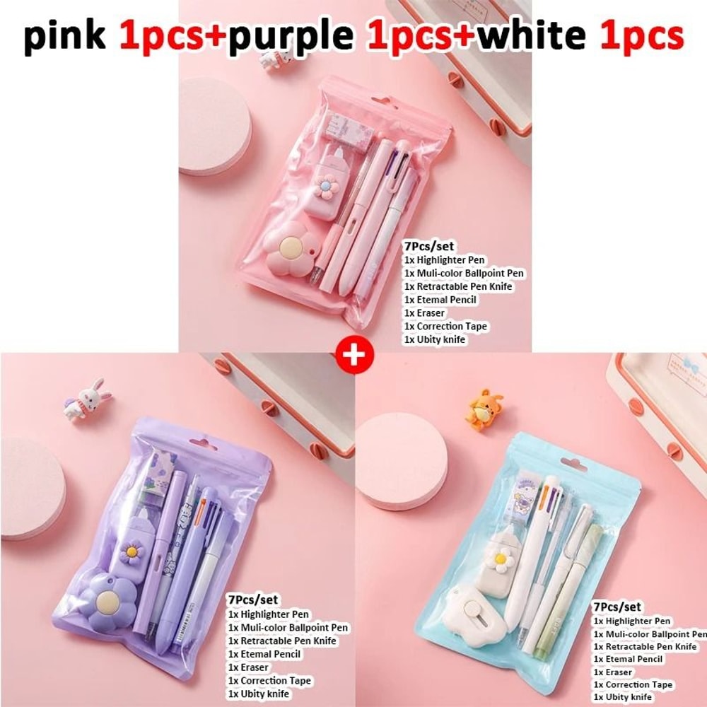 Complete 7in1 Stationery Set Back To School Gift With Eternal Pencil Correction Tape And MultiColor 28
